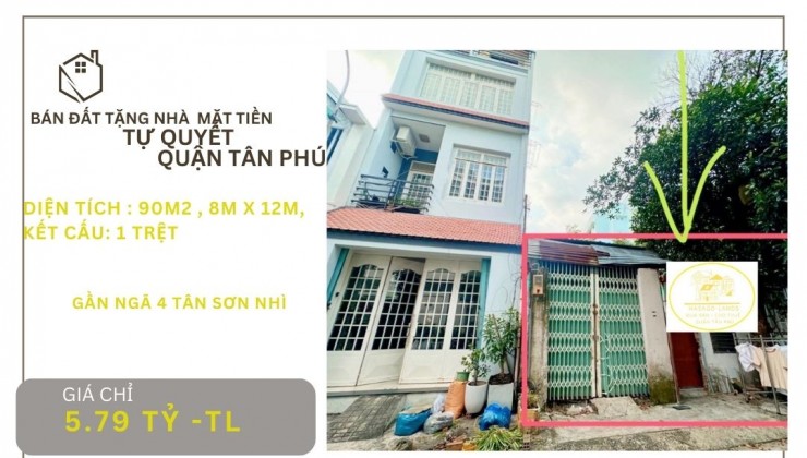 HIẾM Bán Đất Tặng nhà MẶT TIỀN Tự Quyết 90m2, NGANG 8M, 5.79tỷ